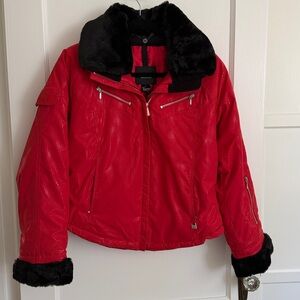 Vintage Red Nils Ski Jacket with Black Fur Trim